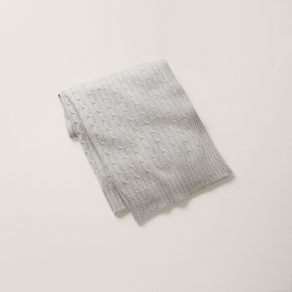 Polo Ralph Lauren Cable Cashmere Throw Blanket In Dark Heather Grey