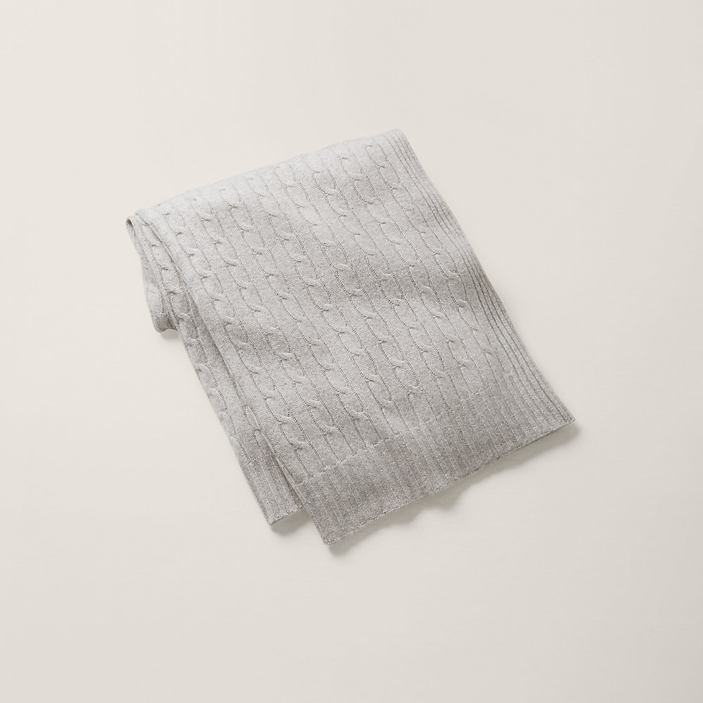 Shop Ralph Lauren Cable Cashmere Throw Blanket In Grey