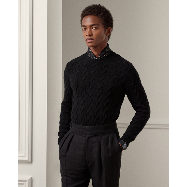 Polo Ralph Lauren Cable-knit Wool-cashmere Sweater In Classic Black