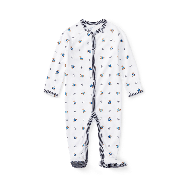 Polo Ralph Lauren Polo Bear Cotton Footed Coverall In White Multi/refined Navy