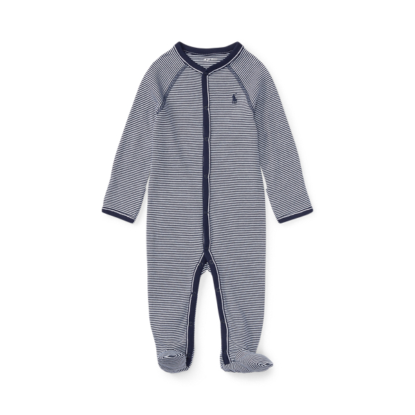 Polo Ralph Lauren Yarn-dyed Cotton Footie Coverall In Refined Navy Multi