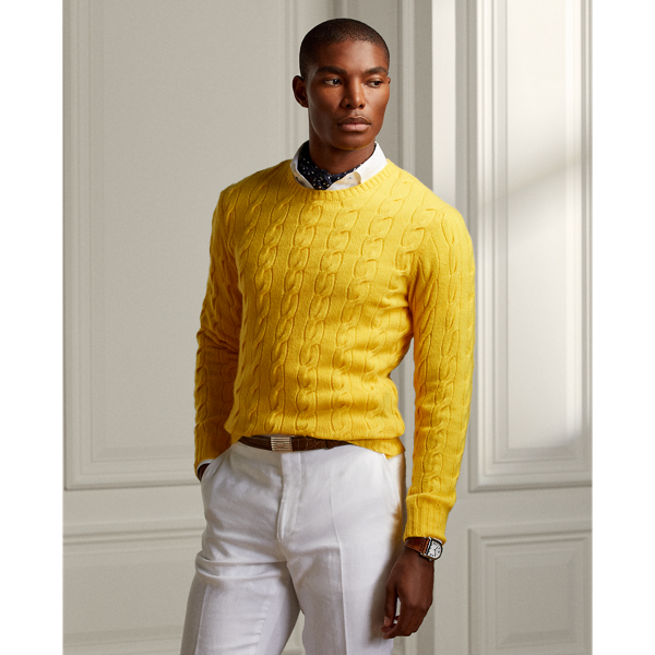Shop Polo Ralph Lauren Cable-knit Cashmere Sweater In Classic Lemon Yellow