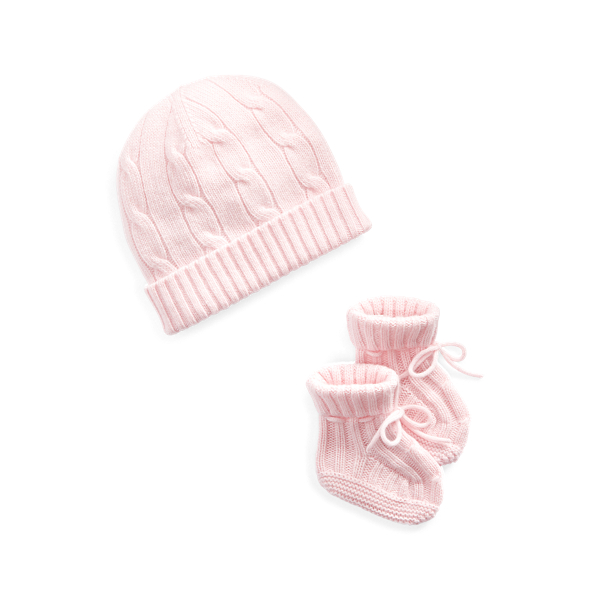 Polo Ralph Lauren Cashmere Beanie & Bootie Set In Morning Pink