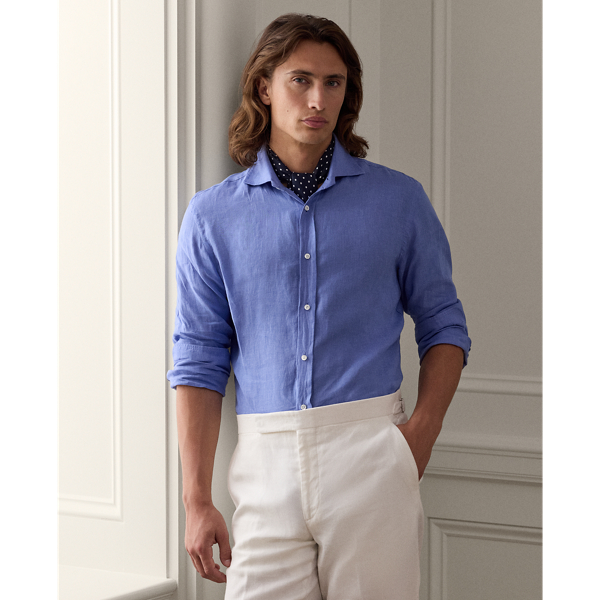 Shop Ralph Lauren Purple Label Linen Shirt In Blue