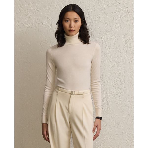 Shop Ralph Lauren Cashmere Turtleneck In Lux Cream