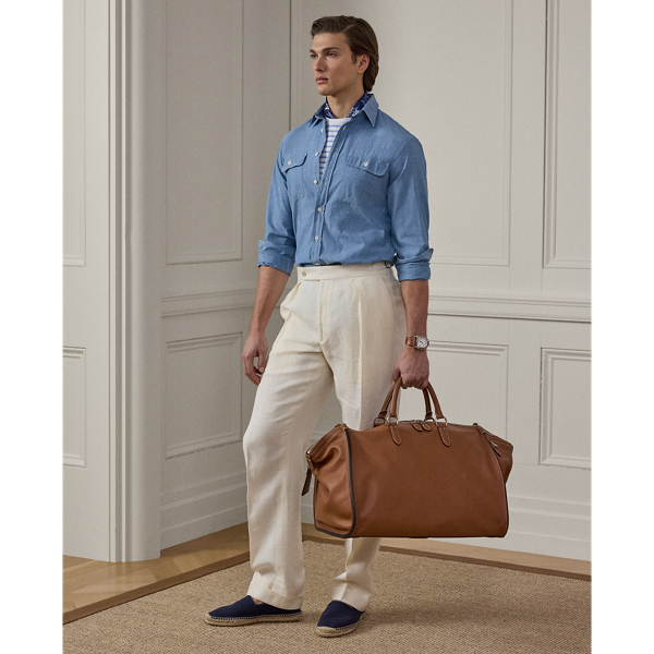 Shop Ralph Lauren Purple Label Saddle Calfskin Weekender In Gold