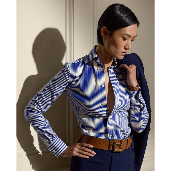 Polo Ralph Lauren Pinstriped Long-sleeve Shirt In White/classic Blue