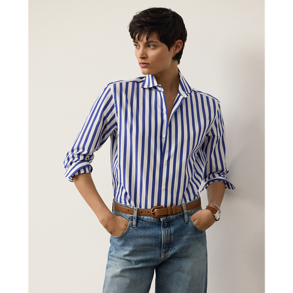 Polo Ralph Lauren Ralph Lauren Collection Capri Long Sleeve Shirt In White/classic Blue
