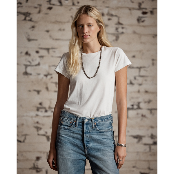 Made from combed cotton jersey. Body is knit as a continuous, seamless tube for an authentic vintage fit. Fabric and finished garment are washed to achieve a soft, worn-in feel.