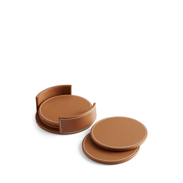 Shop Ralph Lauren Wyatt Leather Coaster Set In Saddle