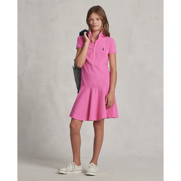 Polo Ralph Lauren Kids' Stretch Cotton Mesh Polo Dress In Pink