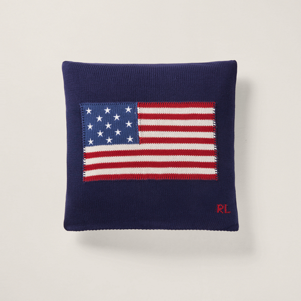 Shop Ralph Lauren Rl Flag Cotton Throw Pillow In Blue
