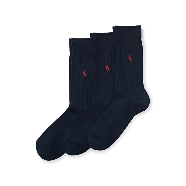 Shop Polo Ralph Lauren Rib-knit Crew Sock 3-pack In Blue