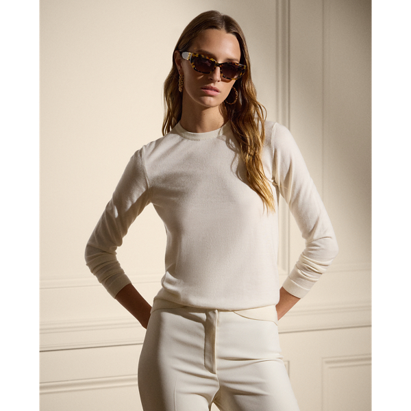 Polo Ralph Lauren Long-sleeve Crewneck Cable-knit Cashmere Sweater In Lux Cream