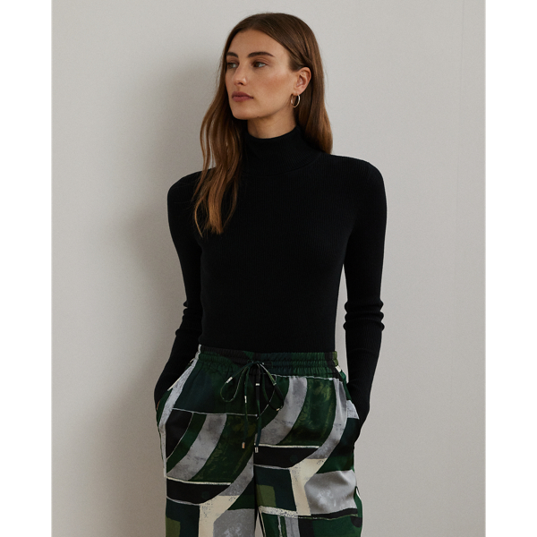 Lauren Petite Stretch Cotton Turtleneck In Polo Black