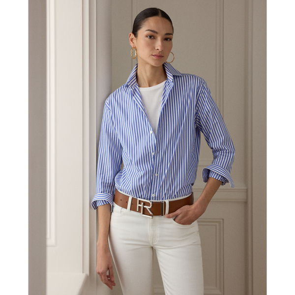 Polo Ralph Lauren Adrien Striped Cotton Shirt In White/nimes Blue