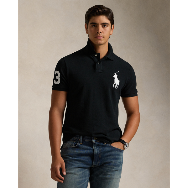 Polo Ralph Lauren Custom Slim Fit Big Pony Mesh Polo Shirt In Polo Black
