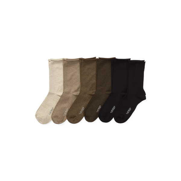 Ralph Lauren Roll-top Sock 6-pack In Tan Multi