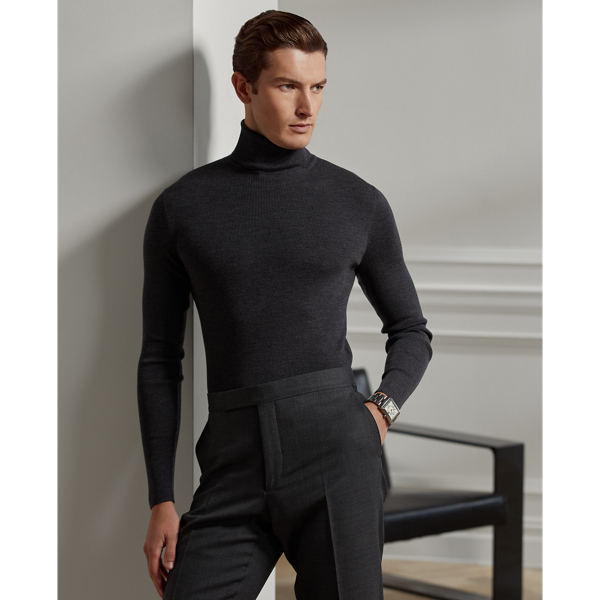 Pull Slim Fit côtelé en laine - Purple Label - Modalova