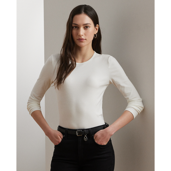Ralph Lauren Cotton-blend Long-sleeve Top In White