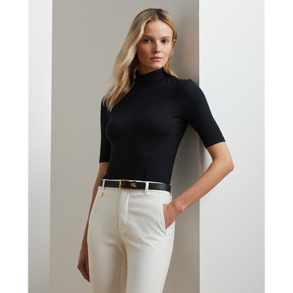 Ralph Lauren Jersey Turtleneck Top In Polo Black