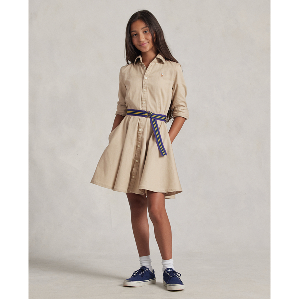 Polo Ralph Lauren Big Girls Cotton Chino Shirtdress In Khaki