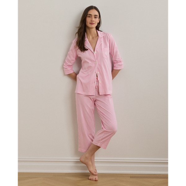 Ralph Lauren Cotton Capri Sleep Set In Pink White Stripe