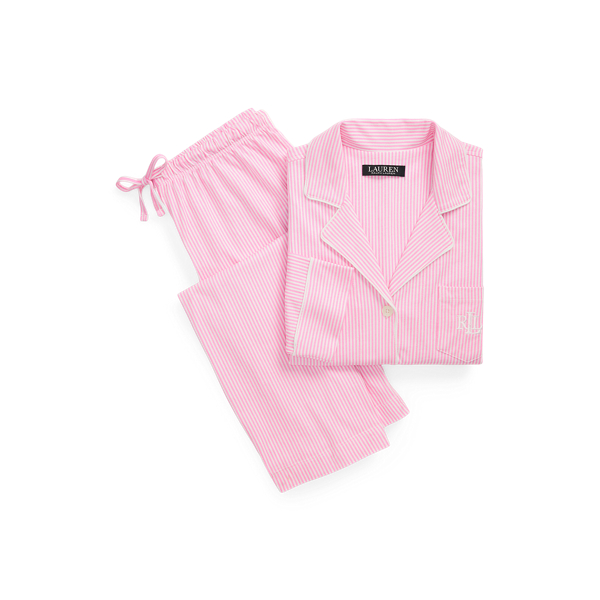 Ralph Lauren Cotton Sleep Set In Pink White Stripe