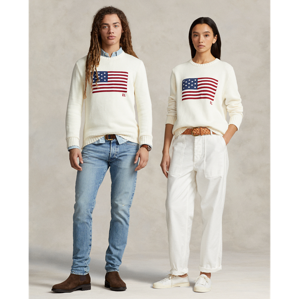 Ralph Lauren The Iconic Flag Sweater In Cream