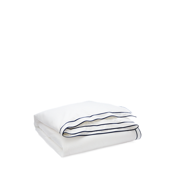 Shop Ralph Lauren Spencer Sateen Border Duvet Cover In White And Navy