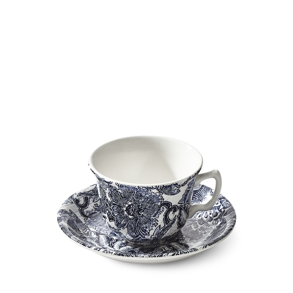 Polo Ralph Lauren Faded Peony Teacup & Saucer In Indigo