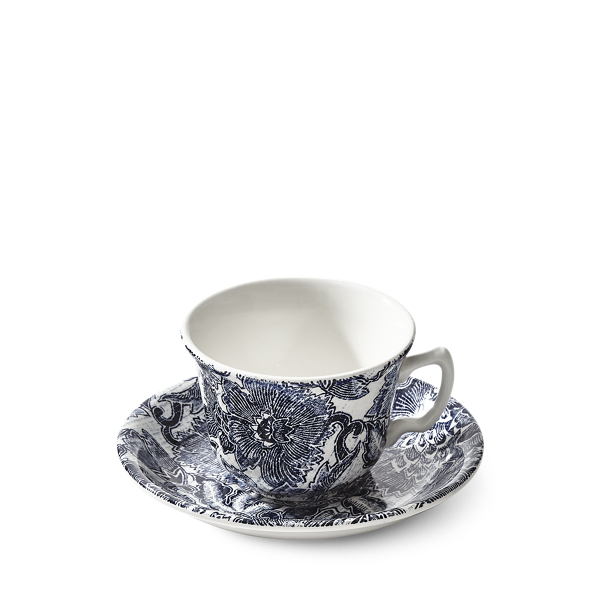 Shop Ralph Lauren Faded Peony Teacup & Saucer In Indigo