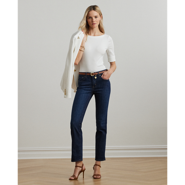 Lauren Petite Mid-rise Straight Jean In Deep Royal