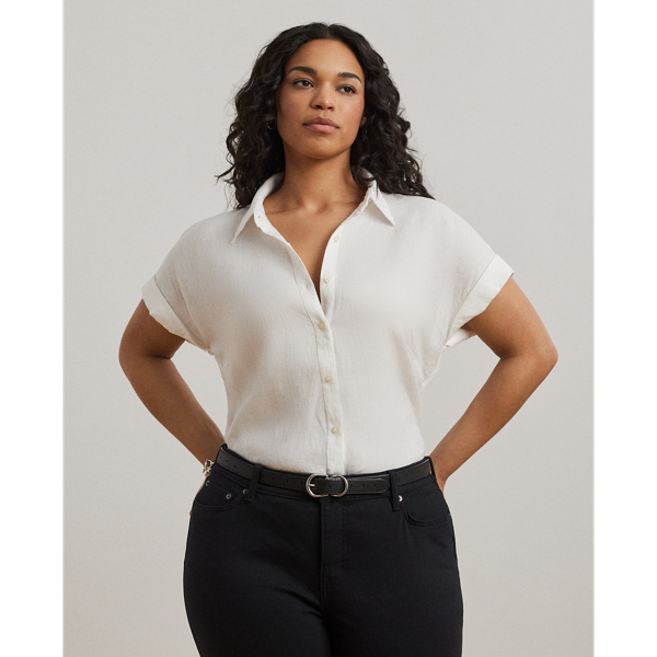 Grandes Tailles - Chemise décontractée manches courtes lin - Lauren Curve - Modalova