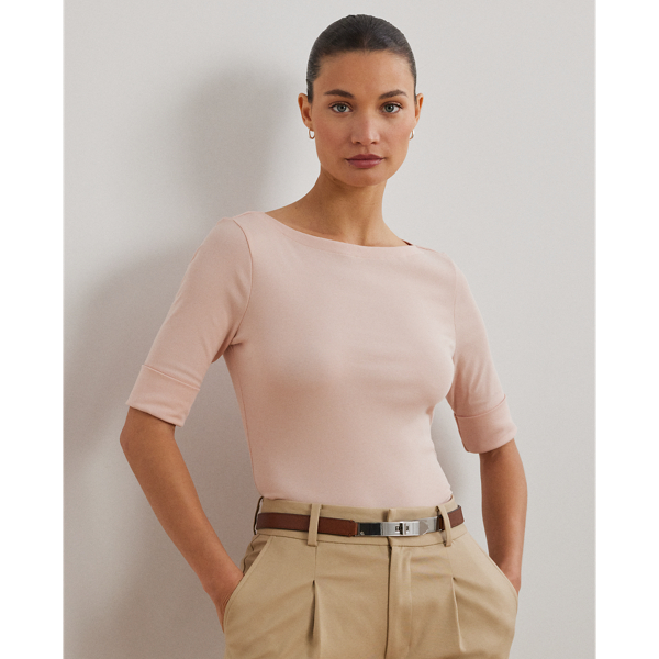 Ralph Lauren Cotton Boatneck Top In Pale Rose