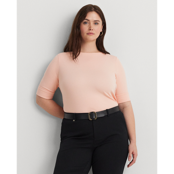 Lauren Woman Stretch Cotton Boatneck Top In Pale Rose