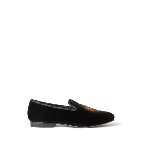 Polo Ralph Lauren Paxton Crest Velvet Slipper In Black