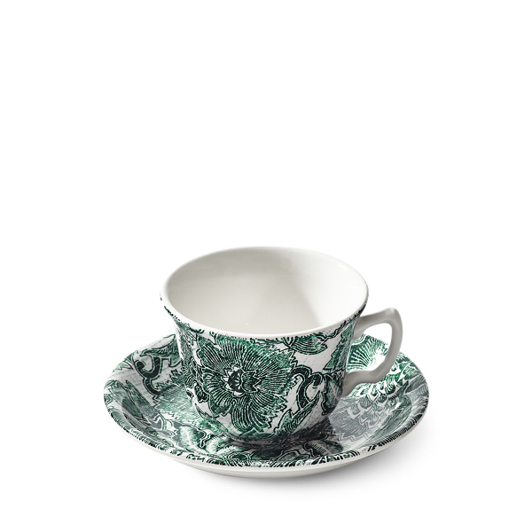 Shop Ralph Lauren Faded Peony Teacup & Saucer In Green