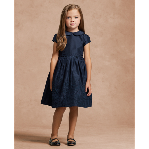 Shop Polo Ralph Lauren Embroidered Mulberry Silk Dress In Refined Navy