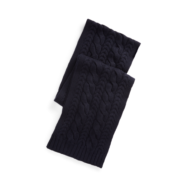Ralph Lauren Cable-knit Cashmere Scarf In Navy