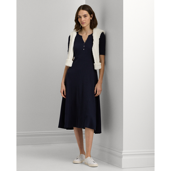 RALPH LAUREN COTTON FIT-AND-FLARE DRESS,0042392159