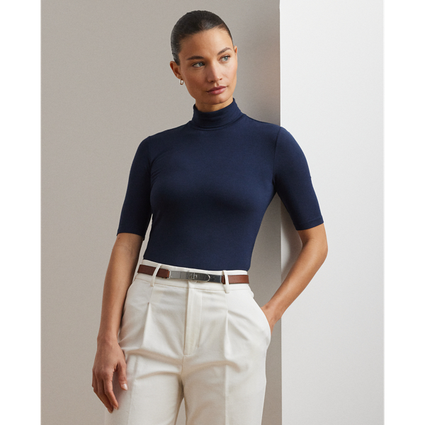Ralph Lauren Jersey Turtleneck Top In Lauren Navy