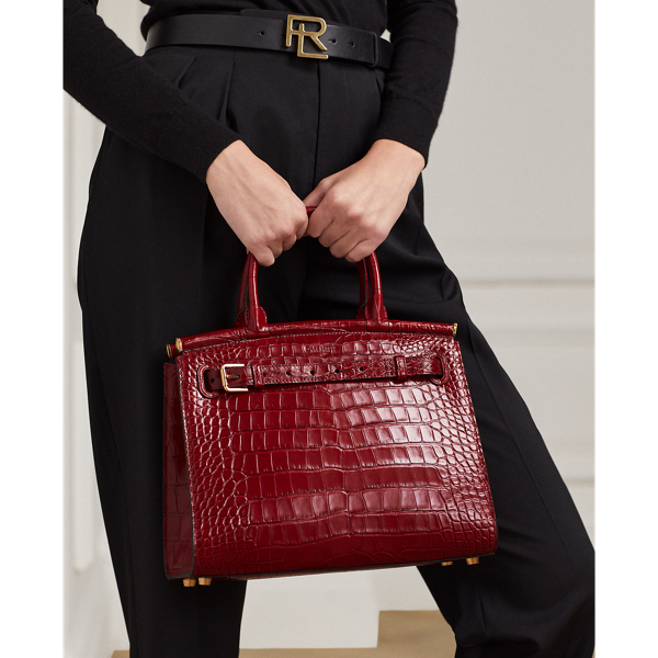 Ralph Lauren Alligator Medium Rl50 Handbag In Deep Red