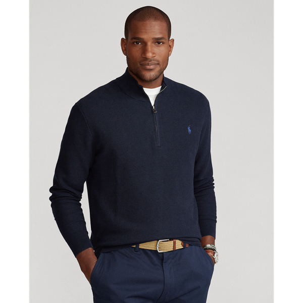 Polo Ralph Lauren Mesh-knit Cotton Quarter-zip Sweater In Andover Heather |  ModeSens