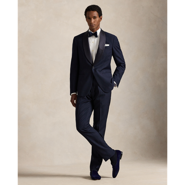 Polo Ralph Lauren Pleated Barathea Tuxedo Trouser In Navy
