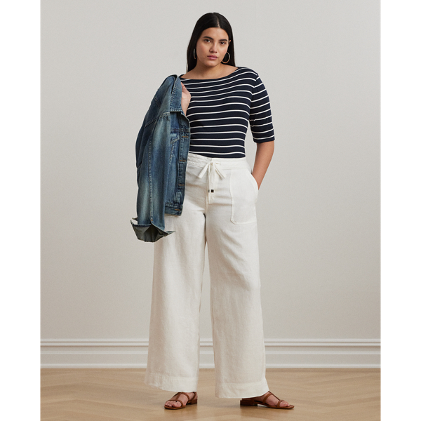 Lauren Woman Linen Drawcord Pant In White