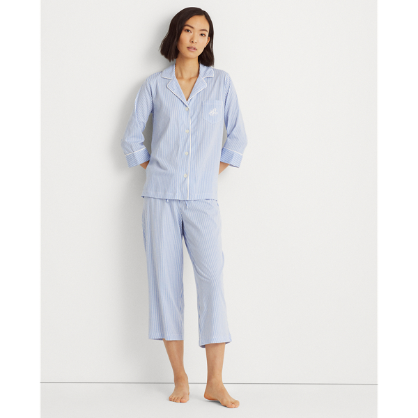 Ralph Lauren Cotton Sleep Set In Blue Stripe