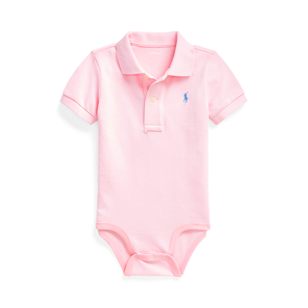 Polo Ralph Lauren Cotton Mesh Polo Bodysuit In Carmel Pink