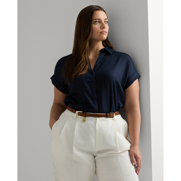Lauren Woman Linen Dolman-sleeve Shirt In Lauren Navy