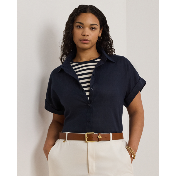 Lauren Woman Linen Dolman-sleeve Shirt In Lauren Navy